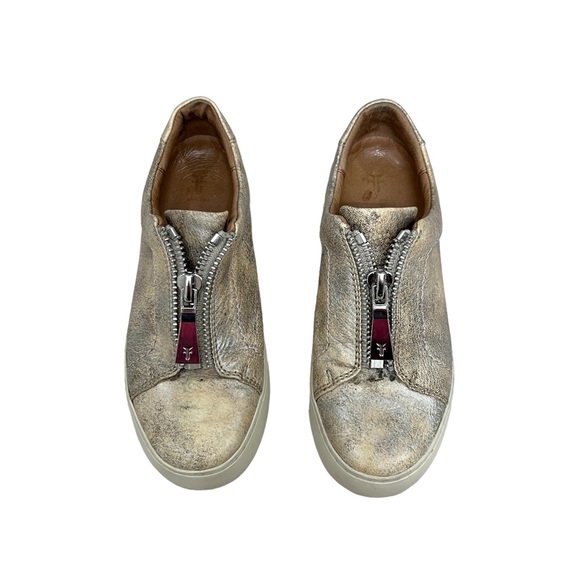 Frye Lena metallic leather zip low sneakers women’s size 5.5 - Picture 2 of 6